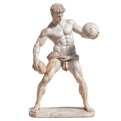 Ancient statue of a muscular athlete holding balls. transparent background
