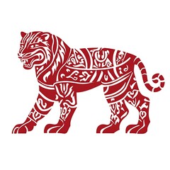 Obraz premium Ornate Red Tiger Silhouette with Intricate Pattern Design.