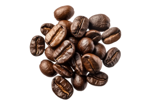 Roasted coffee beans. Isolated asset with transparent background.
