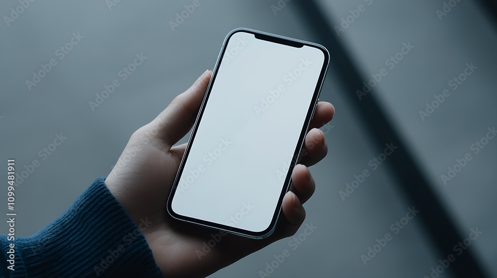 Poster modern smartphone with blank screen in a person's hand : generative ai