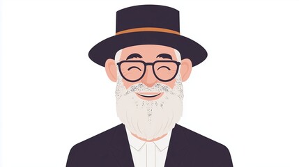 Obraz premium Jewish happy man, against a white background. The design is simple, with flat colors and a minimalistic style 