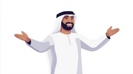 Emiraty happy man, against a white background. The design is simple, with flat colors and a minimalistic style