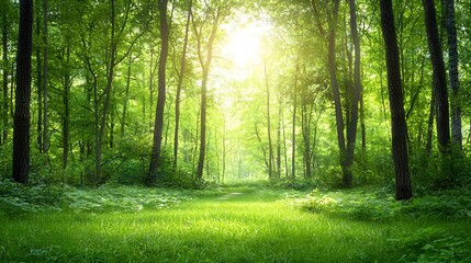 Obraz premium Sunlit forest path nature preserve landscape photography serenity close-up tranquility