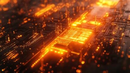 Fototapeta premium Glowing Orange Circuit Board Abstract Technology Design
