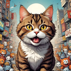 cat drawn in comic book style