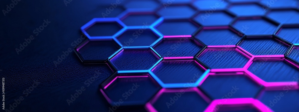 Poster futuristic hexagonal abstract backdrop. automated stock data analysis. big data. 3d.