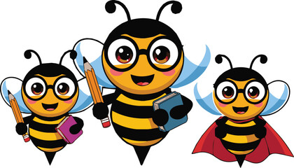 Three cartoon bee characters,