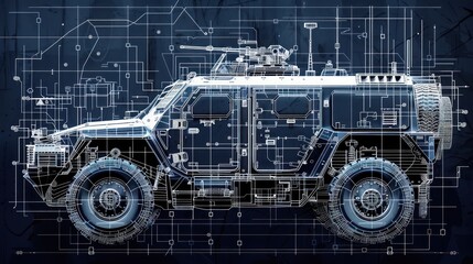 Armored military vehicle blueprint design.
