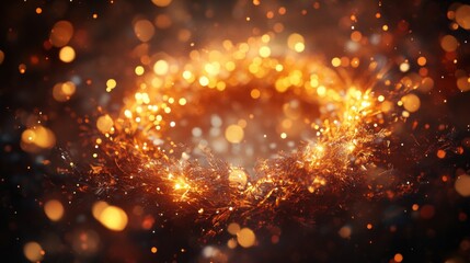 Obraz premium Glowing Golden Wreath Encircles Dark Background
