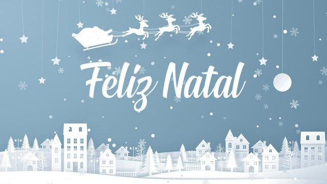 Cart&atilde;o de Natal animado fundo de tela 4K ilustra&ccedil;&atilde;o vila Papai Noel