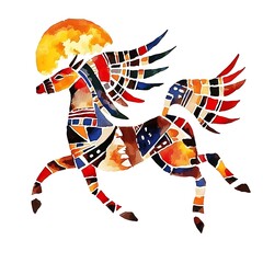 Abstract Watercolor Painting of a Colorful Winged Horse, Symbolic of Freedom and Imagination.
