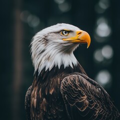 Obraz premium Majestic Bald Eagle Profile with Detailed Feathers and Intense Gaze
