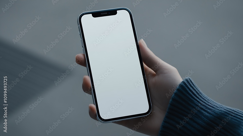 Aufkleber closeup view of person holding smartphone with blank screen for mockup design : generative ai