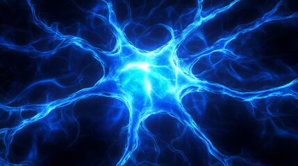 Fototapeta premium Abstract Blue Neuron Network Glowing Brightly