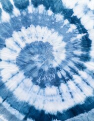 Fototapeta premium Indigo Tie Dye Swirl Blue White Spiral Dye Fabric Texture Background