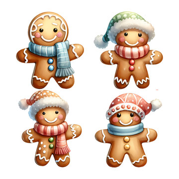 Funny gingerbread man set Christmas composition  isolated on white background