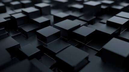 Fototapeta premium Dark 3D cubic structure with varying heights creating a modern abstract pattern.