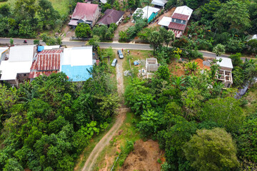 Aerial view of a paved road in the countryside