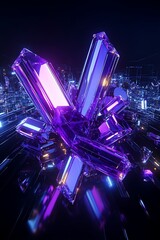 Stunning Abstract Crystal Formation in Vibrant Purple and Blue Colors with Sharp Edges, Reflective Surfaces, and Dynamic Light Effects for Digital Art and Design Projects