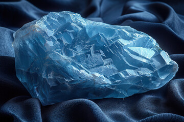 Obraz premium Aquamarin stone resting on black velvet fabric with dramatic lighting and high detail