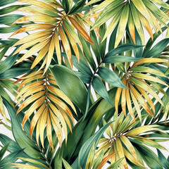 Fototapeta premium Palm leaves. Oil painting. Pattern for printing on wall decorations, covers, leaflets, business cards