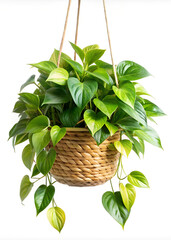 Vibrant Hanging Philodendron Plant in Woven Basket – Indoor Plant Decor Inspiration.