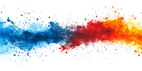 Fototapeta premium Abstract Color Burst: A vibrant and dynamic explosion of blue, red, and orange watercolor paint, captured in a dynamic, abstract composition. The colors blend and collide.