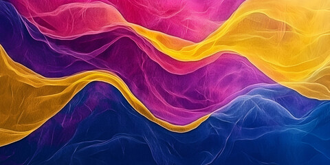Abstract Flow of Color: Shimmering waves of vibrant pink, yellow, and blue fabric create an abstract, flowing pattern, inviting viewers to lose themselves in a world of color and texture.  