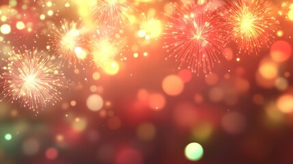 Festive Fireworks Display with Glowing Lights and Bokeh
