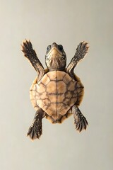 Surreal Close up of Baby Turtle Posing on Plain Background with Natural Lighting