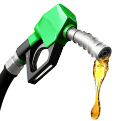 High-Quality PNG Green gas pump nozzle with petrol splash Isolated on White Background &ndash; High Resolution