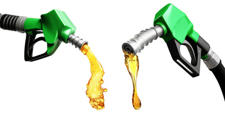 High-Quality PNG Green gas pump nozzle with petrol splash Isolated on White Background &ndash; High Resolution