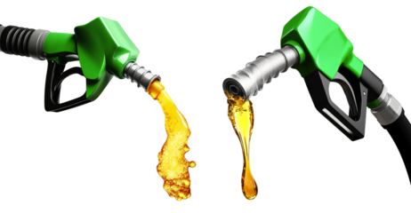 High-Quality PNG Green gas pump nozzle with petrol splash Isolated on White Background – High Resolution