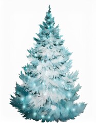 Fototapeta premium Festive Teal Christmas Tree Watercolor Painting Winter Holiday Decor
