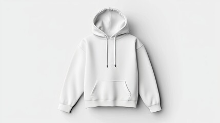 Mockup Pullover Hoodies. A minimalistic white hoodie displayed against a plain background, showcasing its design and features.