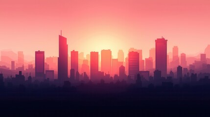 Naklejka premium Vibrant sunset over a modern city skyline