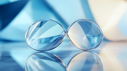 Two clear glass spheres on reflective surface.