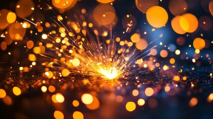 Obraz premium Glowing Sparks Burst Against Dark Background
