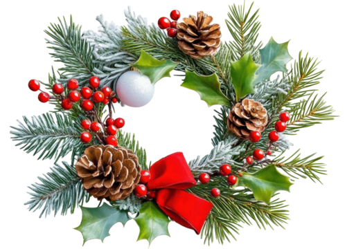 Christmas wreath transparent PNG isolated on white background.