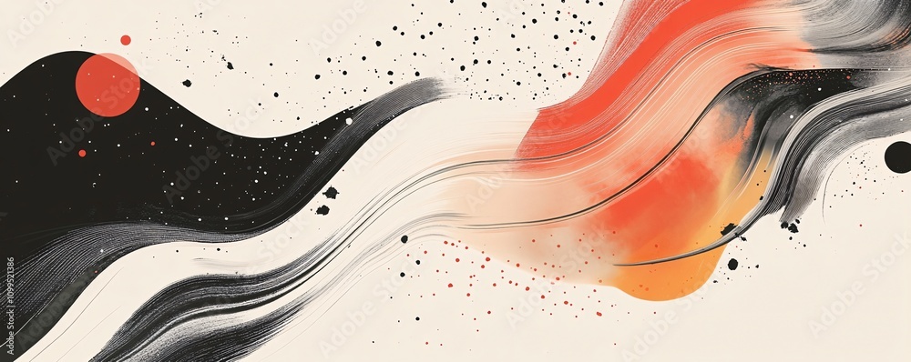 Poster Abstract background with orange and black brushstrokes creating dynamic wavy pattern