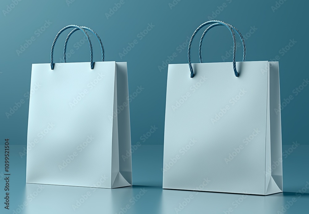 Aufkleber a white background with a 3d mockup of a pair of paper bags.