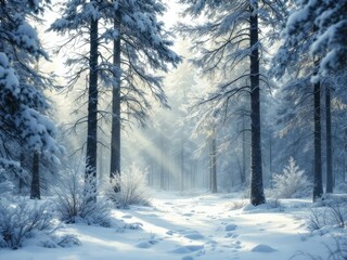 Obraz premium Snowy pines, towering tall and proud.