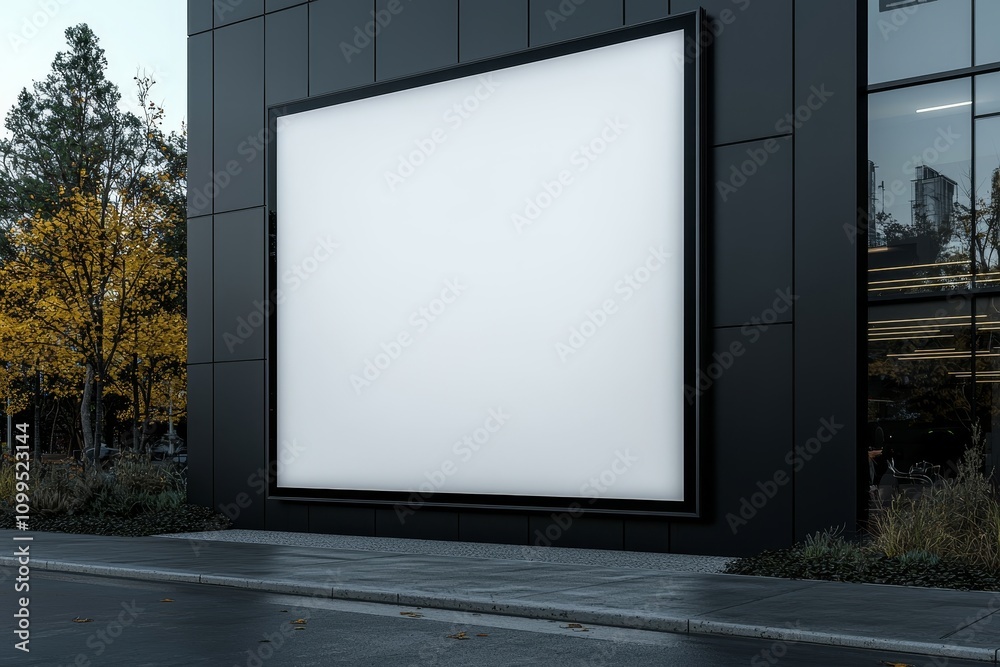 Aufkleber an outdoor mockup featuring a blank information poster on patterned paving stones; an empty vertical