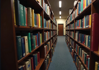 Library aisle with bookshelves
