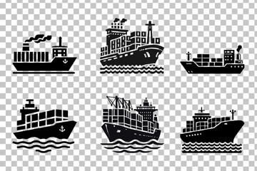 Naklejka premium silhouette of Cargo Ship icon vector set isolated on a white background, Port Ship silhouette icon vector