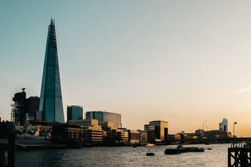 Thames River skyline at sunset in London