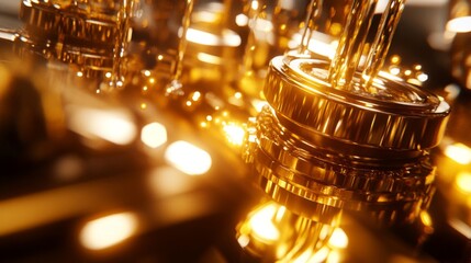 Obraz premium Golden Gears and Mechanisms Gleaming In Light