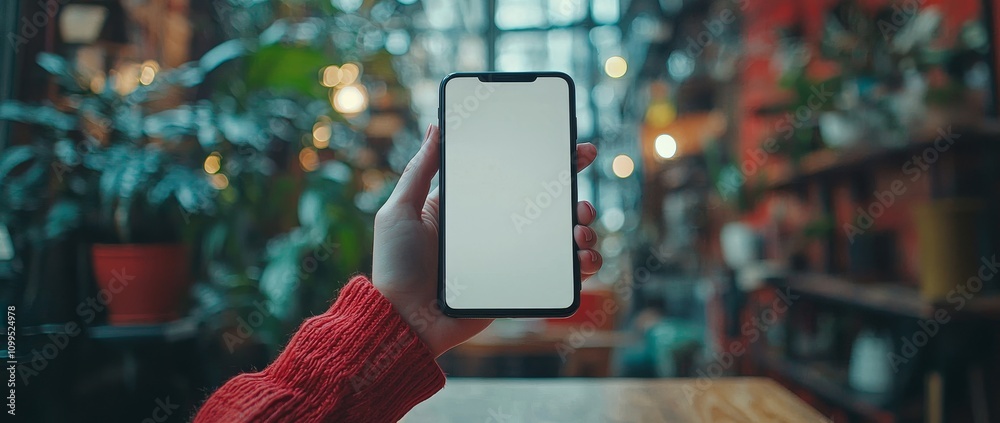 Poster Using a mock-up smartphone to contact a customer while sitting at a desk at work