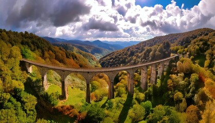 Fototapeta premium Panoramic Image Capturing The Iconic Linville Viaduct, An Awe-Inspiring Railway Structure 