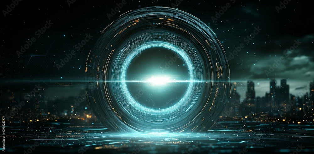 Poster A 3D illustration of a neural network. Themes include big data, cybersecurity, and data streams. Features a global database and stock elements, set against a vibrant, colorful background with a bokeh